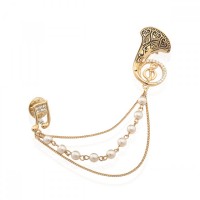 Брошка металлическая со стразами Труба с цепочками 13.4см (8061) вариант 02