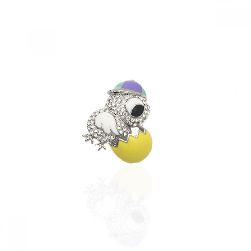 Брошка металлическая со стразами Цыплёнок 3.7см (8899) вариант 01