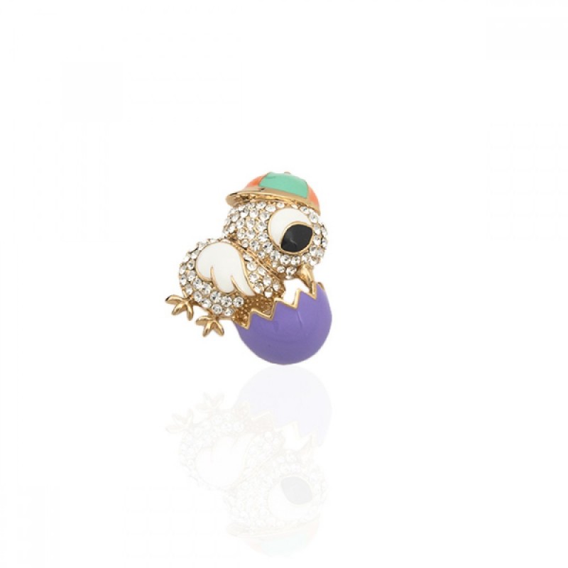 Брошка металлическая со стразами Цыплёнок 3.7см (8899) вариант 11