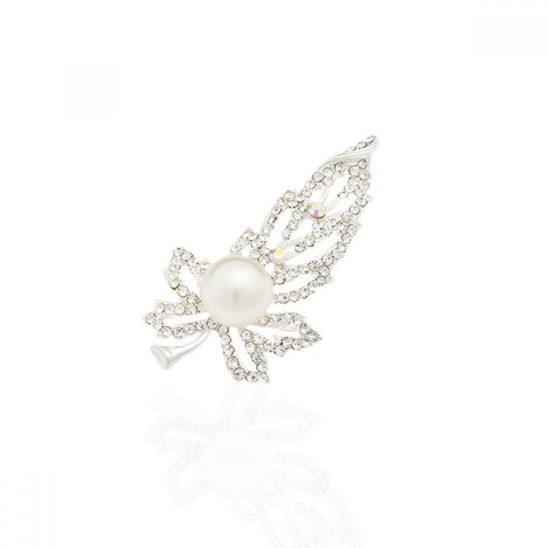 Брошка металлическая со стразами Лист 6.3см (9128) вариант 01