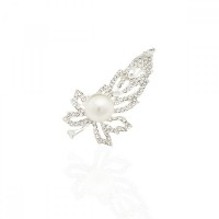 Брошка металлическая со стразами Лист 6.3см (9128) вариант 02