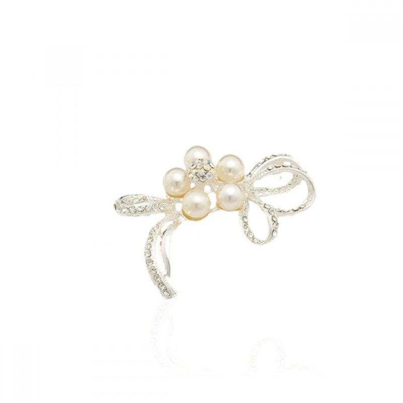 Брошка металлическая со стразами Цветок 5.3см (9341) вариант 02