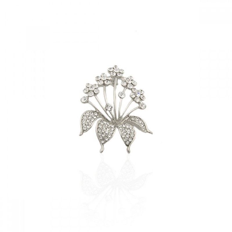 Брошка металлическая со стразами Цветок 4.7см (9479) вариант 02
