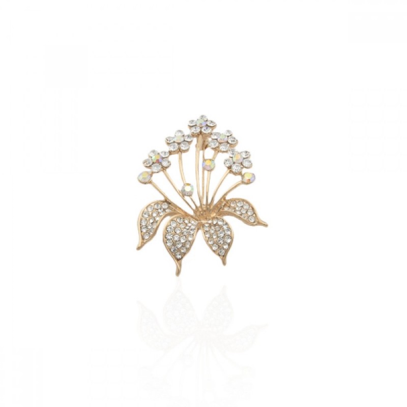 Брошка металлическая со стразами Цветок 4.7см (9479) вариант 03