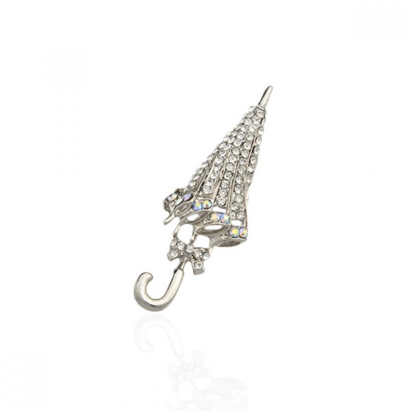 Брошка металлическая со стразами Зонтик 6.2см (9908) вариант 01