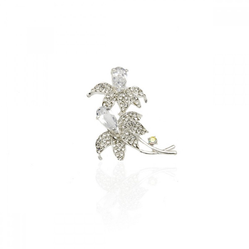 Брошка металлическая со стразами Цветы 5.9см (9927) вариант 02