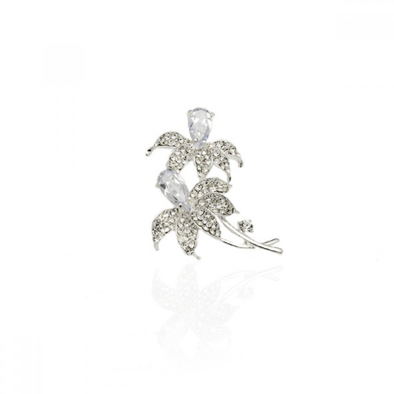 Брошка металлическая со стразами Цветы 5.9см (9927) вариант 03