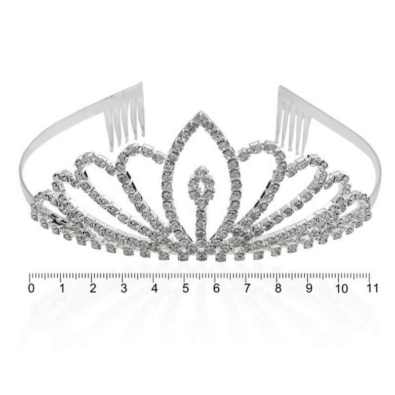 Диадема-обруч с гребнем со стразами металлическая 11.9см (12634)