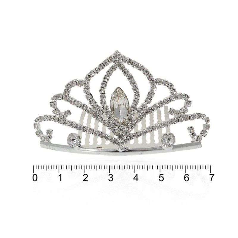 Диадема-гребень со стразами металлическая 8см (14237)