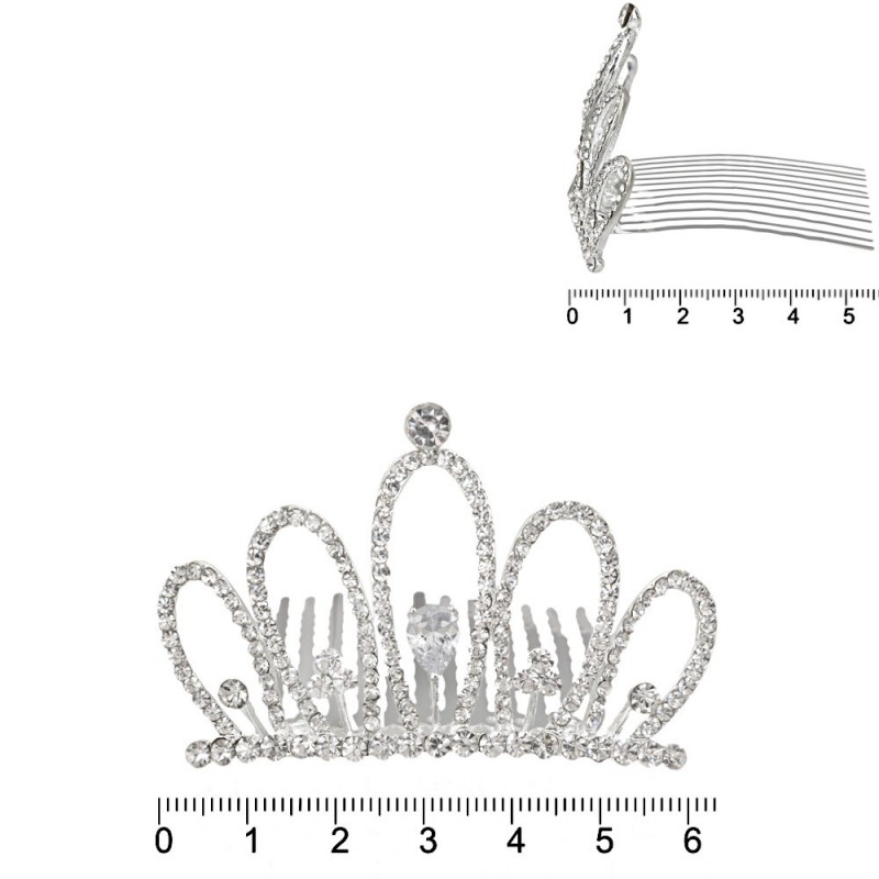 Диадема-гребень со стразами металлическая 6.2см (15245)
