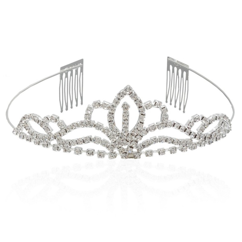 Диадема-обруч с гребнем со старазами металическая 11.5см (9727)