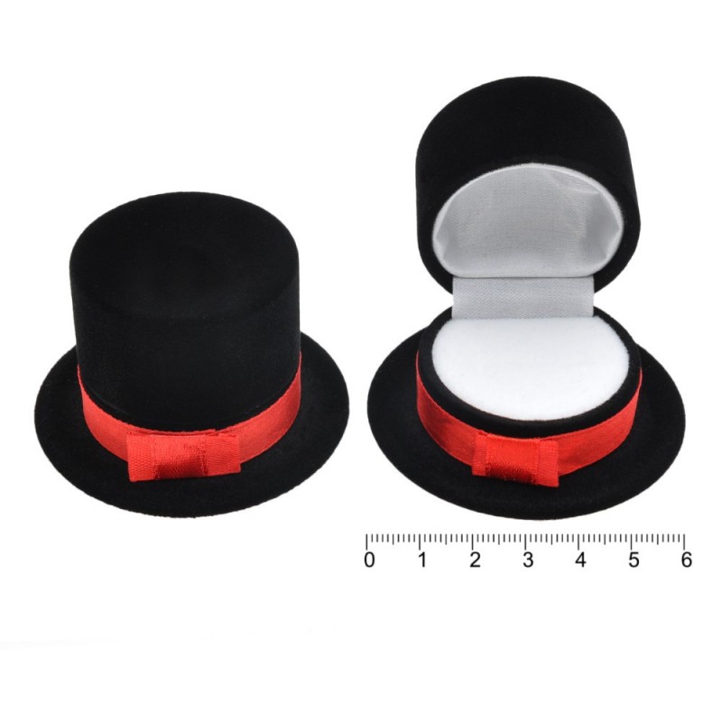 Подарочная коробочка для кольца Шляпа цилиндр чёрная (10252)