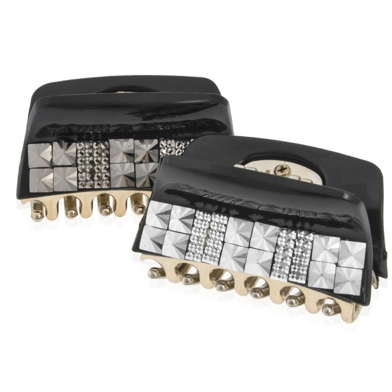 Заколка-краб для волос пластиковая со стразами (10017) вариант упаковка 6шт