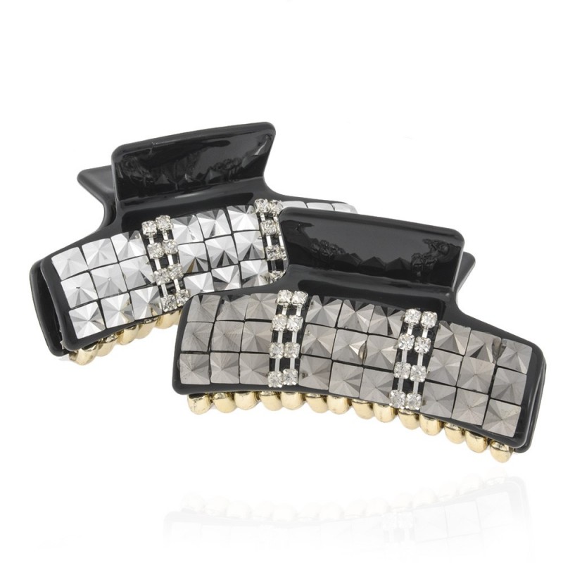 Заколка-краб для волос пластиковая со стразами (10019) вариант упаковка 6шт