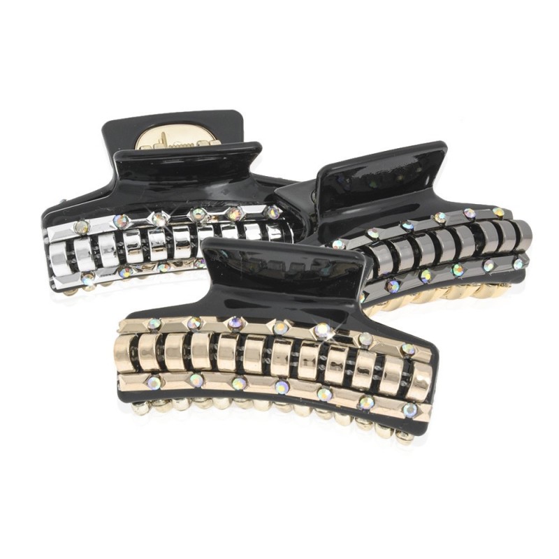 Заколка-краб для волос пластиковая со стразами (10022) вариант упаковка 6шт