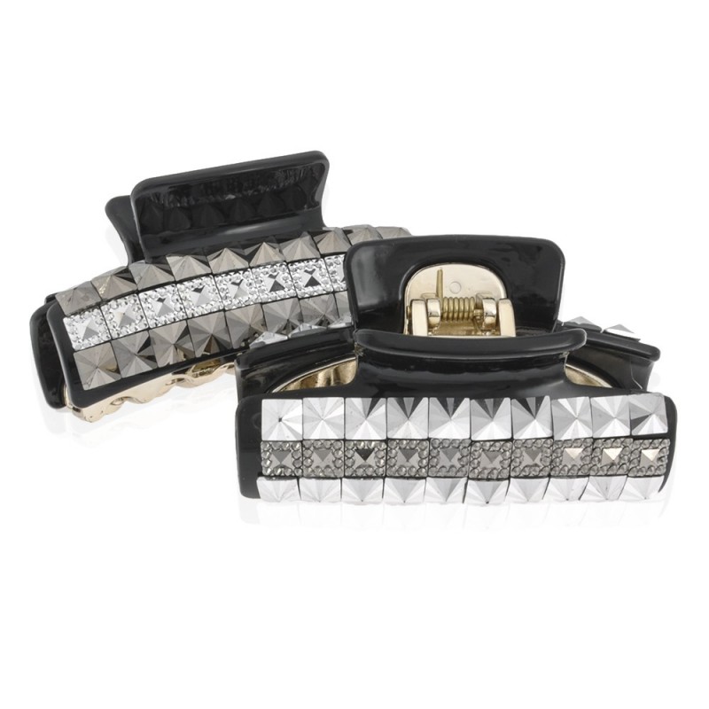 Заколка-краб для волос пластиковая со стразами (10082) вариант упаковка 6шт