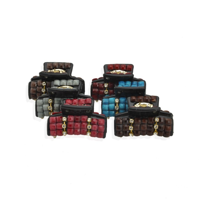 Заколка-краб для волос пластиковая со стразами (10089) вариант упаковка 6шт