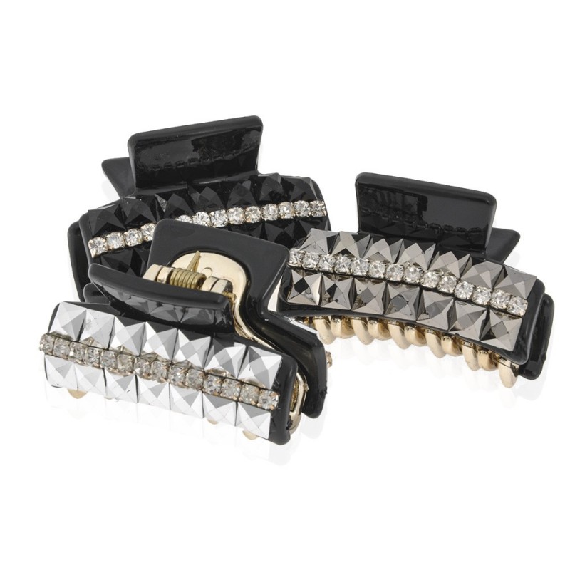 Заколка-краб для волос пластиковая со стразами (10561) вариант упаковка 6шт