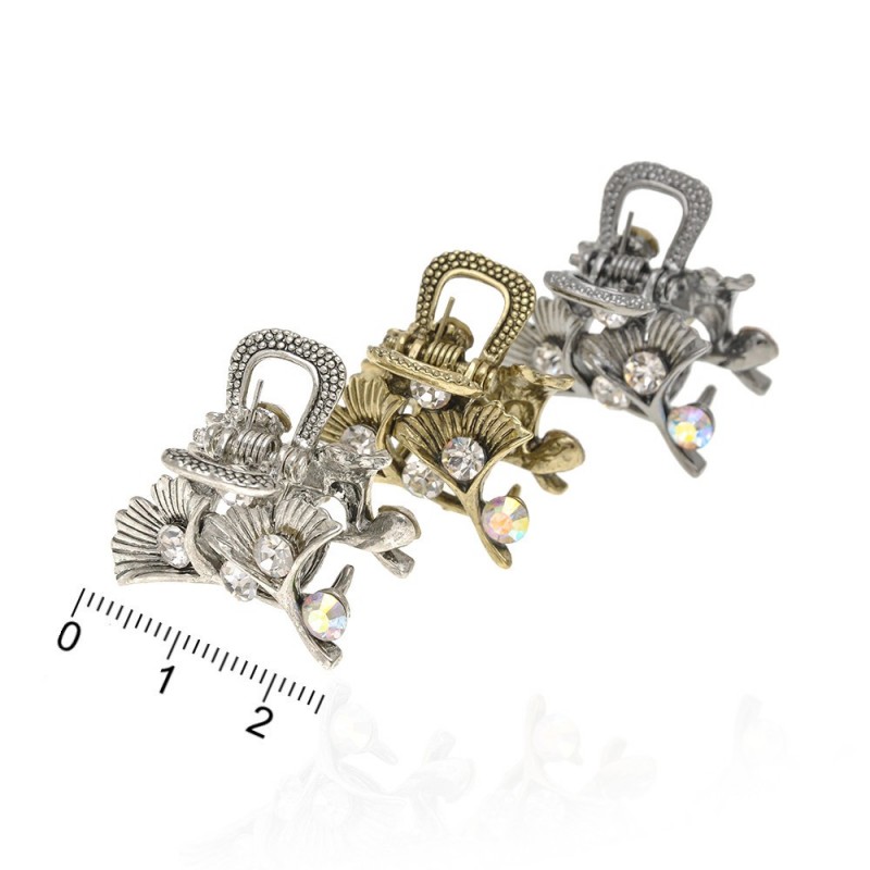 Набор заколок-крабов для волос 2.5см 12шт графитовые серебристые и золотистые (13363)