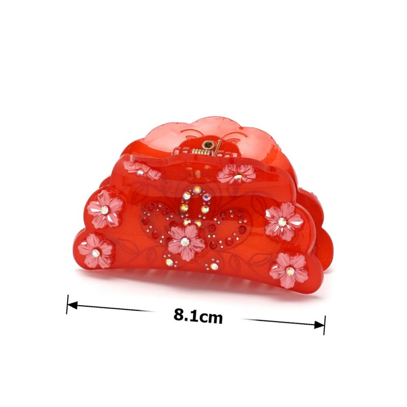 Заколка-краб для волос из французского пластика со стразами (8087) вариант 02