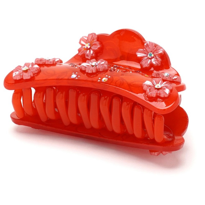 Заколка-краб для волос из французского пластика со стразами (8087) вариант 02