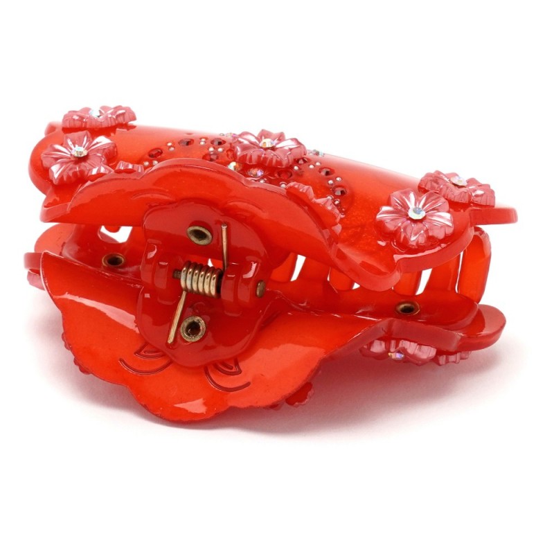 Заколка-краб для волос из французского пластика со стразами (8087) вариант 02