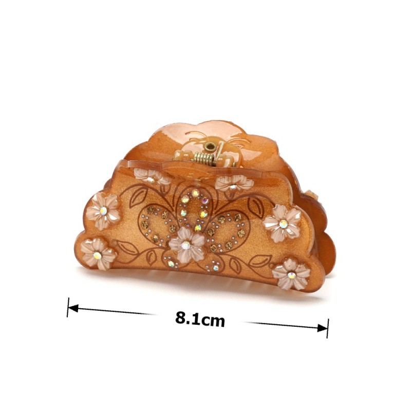 Заколка-краб для волос из французского пластика со стразами (8087) вариант 03