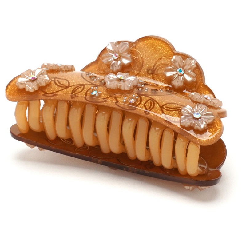 Заколка-краб для волос из французского пластика со стразами (8087) вариант 03