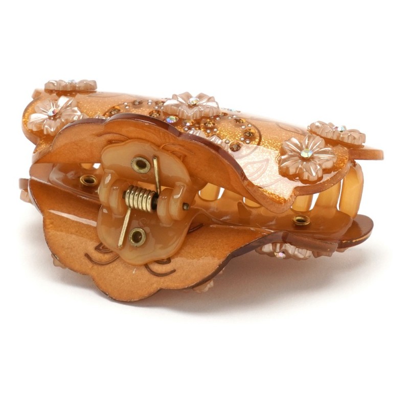 Заколка-краб для волос из французского пластика со стразами (8087) вариант 03