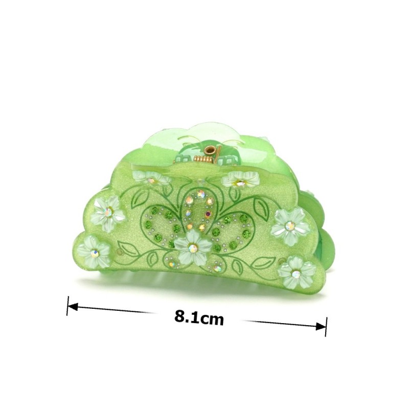 Заколка-краб для волос из французского пластика со стразами (8087) вариант 04