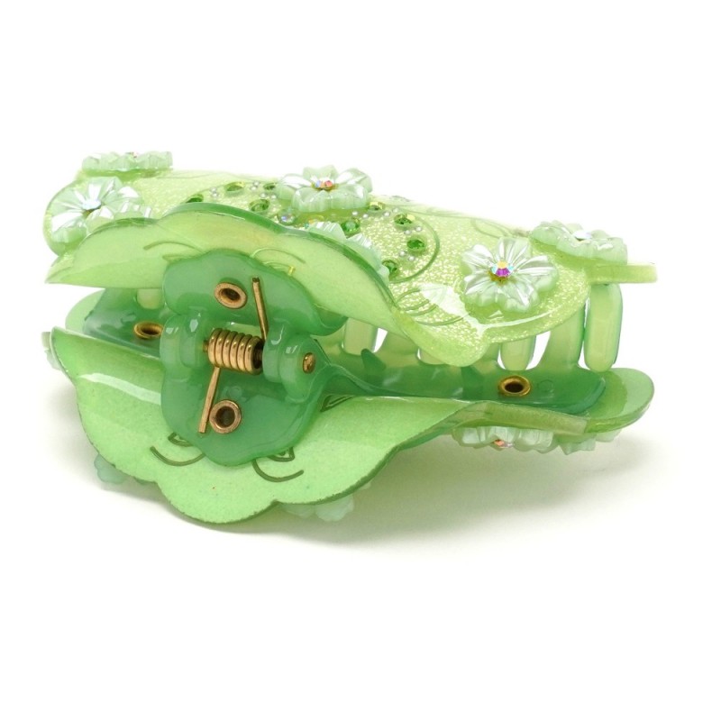 Заколка-краб для волос из французского пластика со стразами (8087) вариант 04