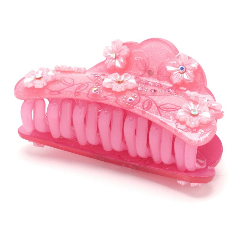 Заколка-краб для волос из французского пластика со стразами (8087) вариант 09