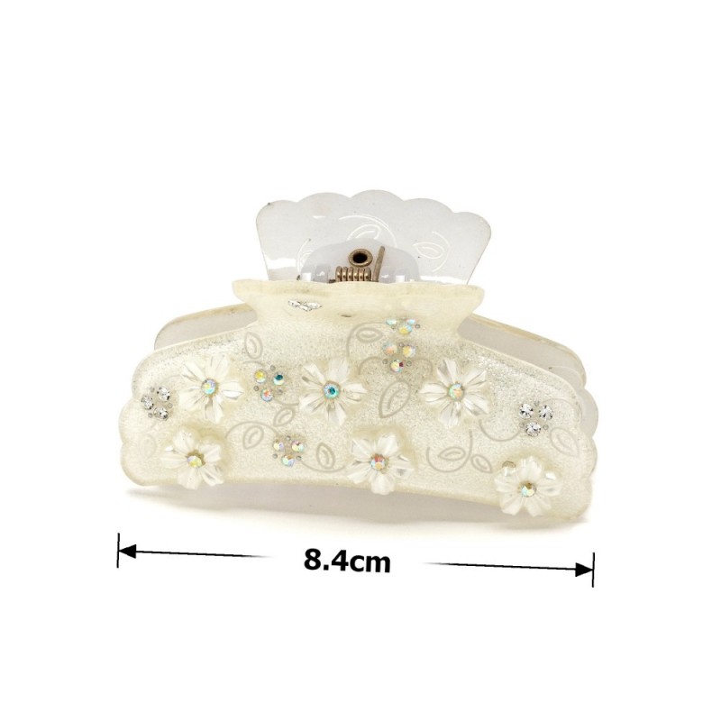 Заколка-краб для волос из французского пластика со стразами (8088) вариант 01