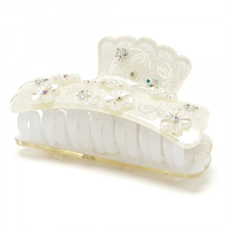 Заколка-краб для волос из французского пластика со стразами (8088) вариант 01