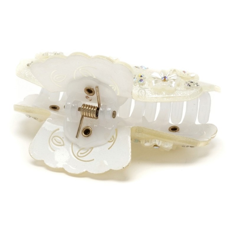 Заколка-краб для волос из французского пластика со стразами (8088) вариант 01