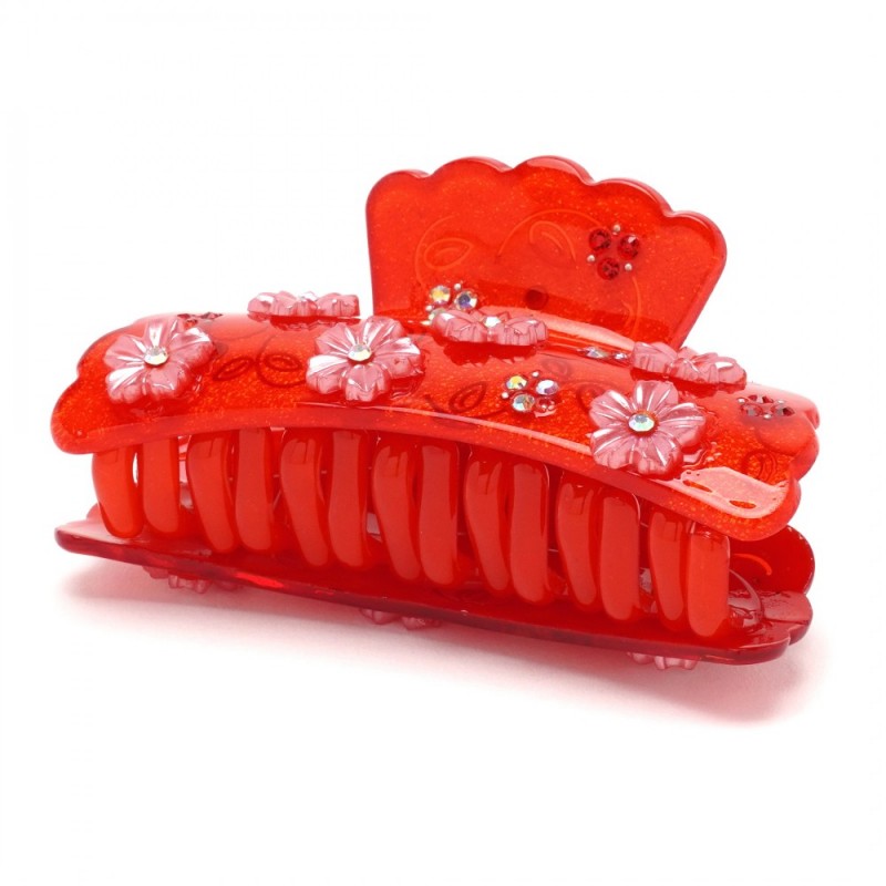 Заколка-краб для волос из французского пластика со стразами (8088) вариант 02