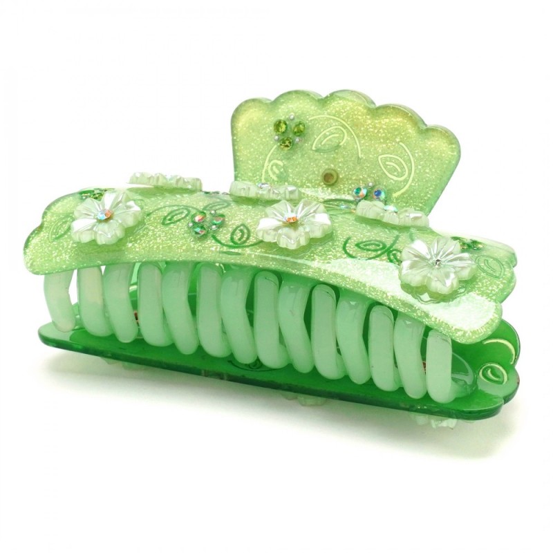 Заколка-краб для волос из французского пластика со стразами (8088) вариант 03