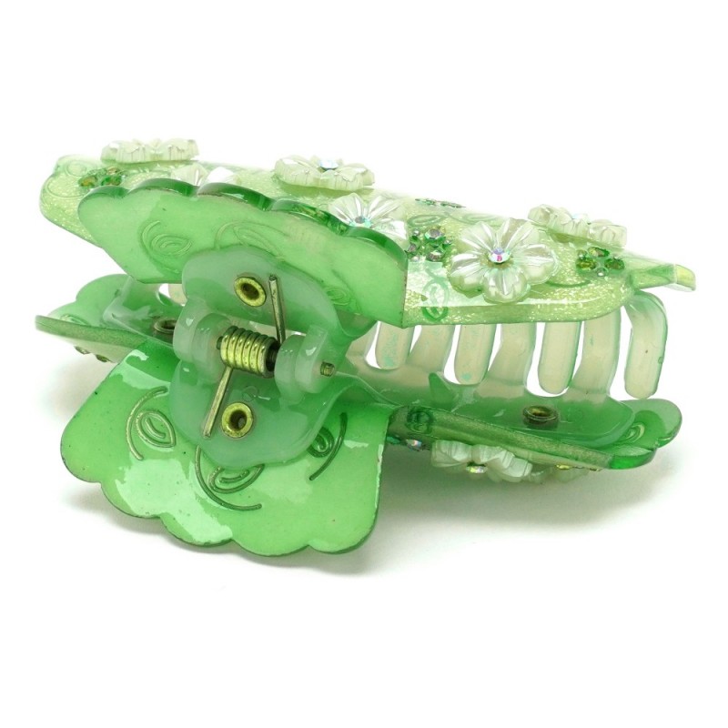 Заколка-краб для волос из французского пластика со стразами (8088) вариант 03