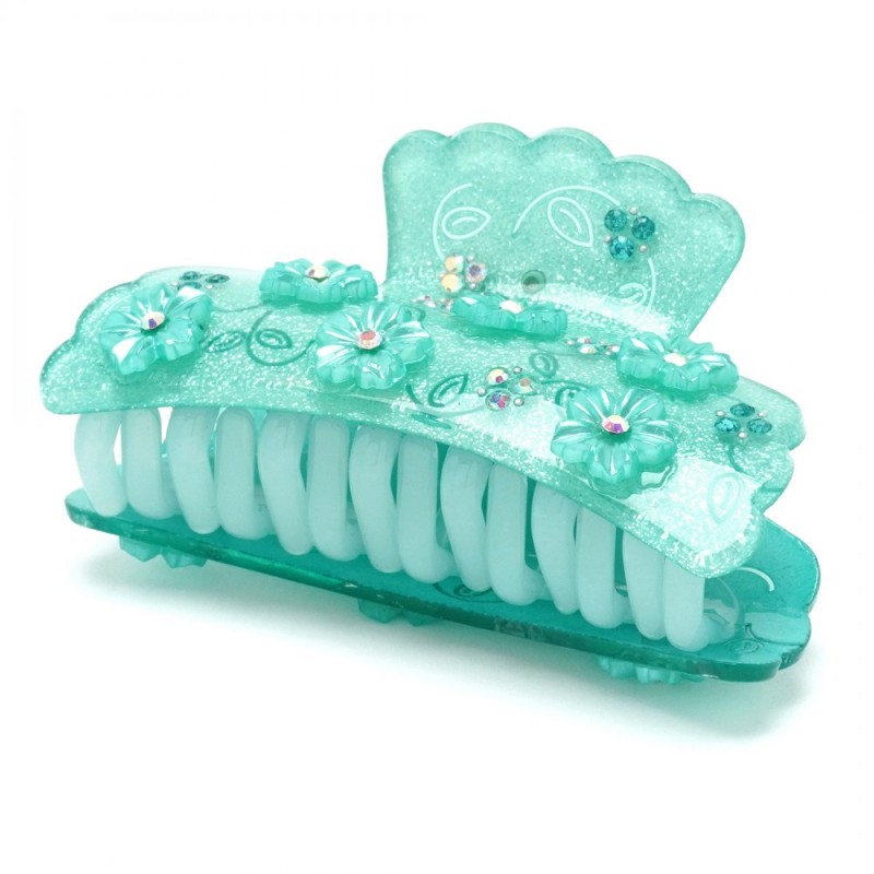 Заколка-краб для волос из французского пластика со стразами (8088) вариант 04