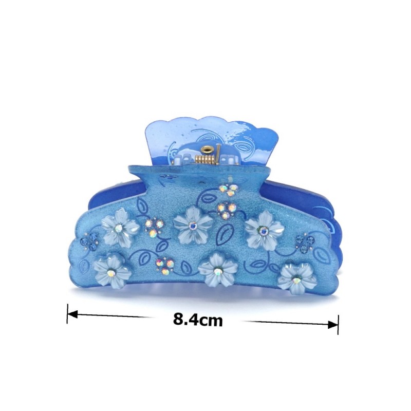 Заколка-краб для волос из французского пластика со стразами (8088) вариант 05