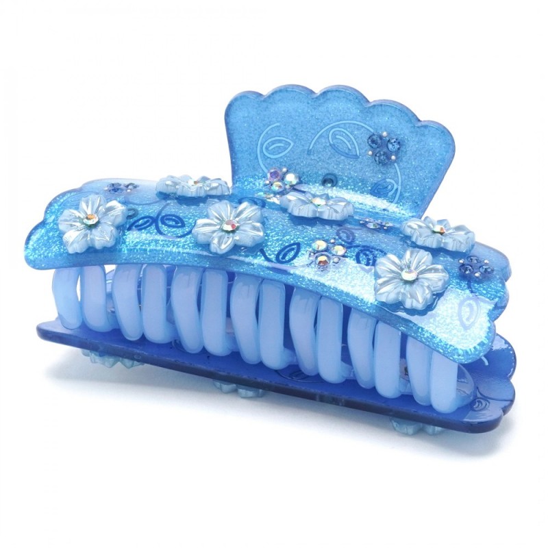 Заколка-краб для волос из французского пластика со стразами (8088) вариант 05