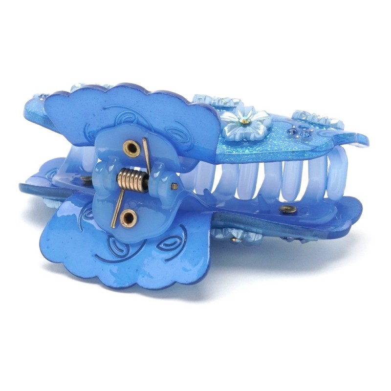 Заколка-краб для волос из французского пластика со стразами (8088) вариант 05