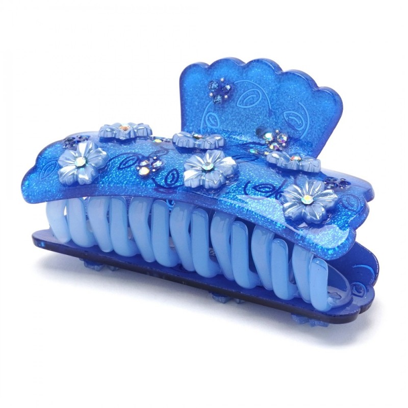 Заколка-краб для волос из французского пластика со стразами (8088) вариант 06