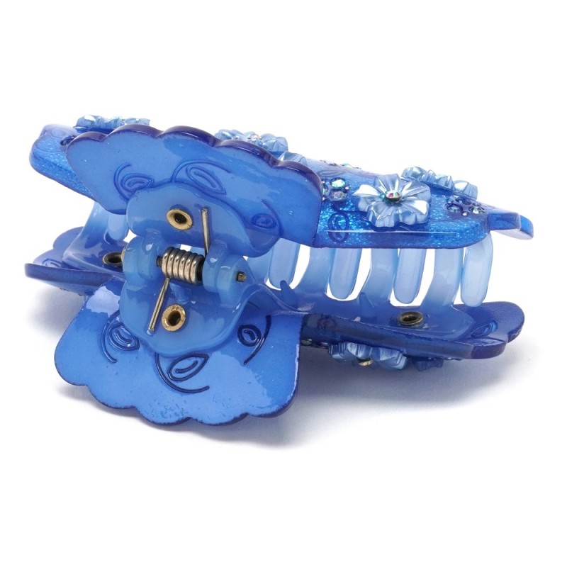 Заколка-краб для волос из французского пластика со стразами (8088) вариант 06