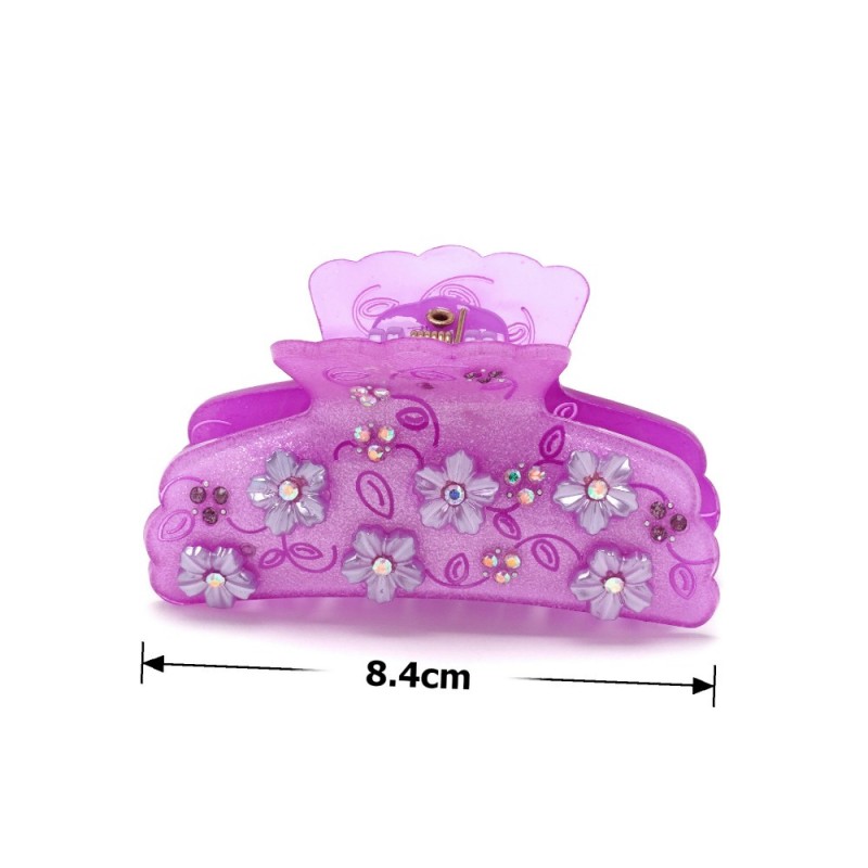 Заколка-краб для волос из французского пластика со стразами (8088) вариант 07