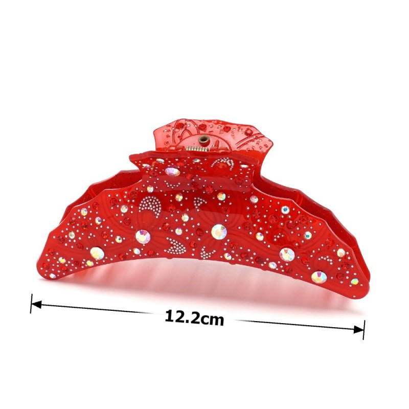 Заколка-краб для волос из французского пластика со стразами (8089) вариант 01