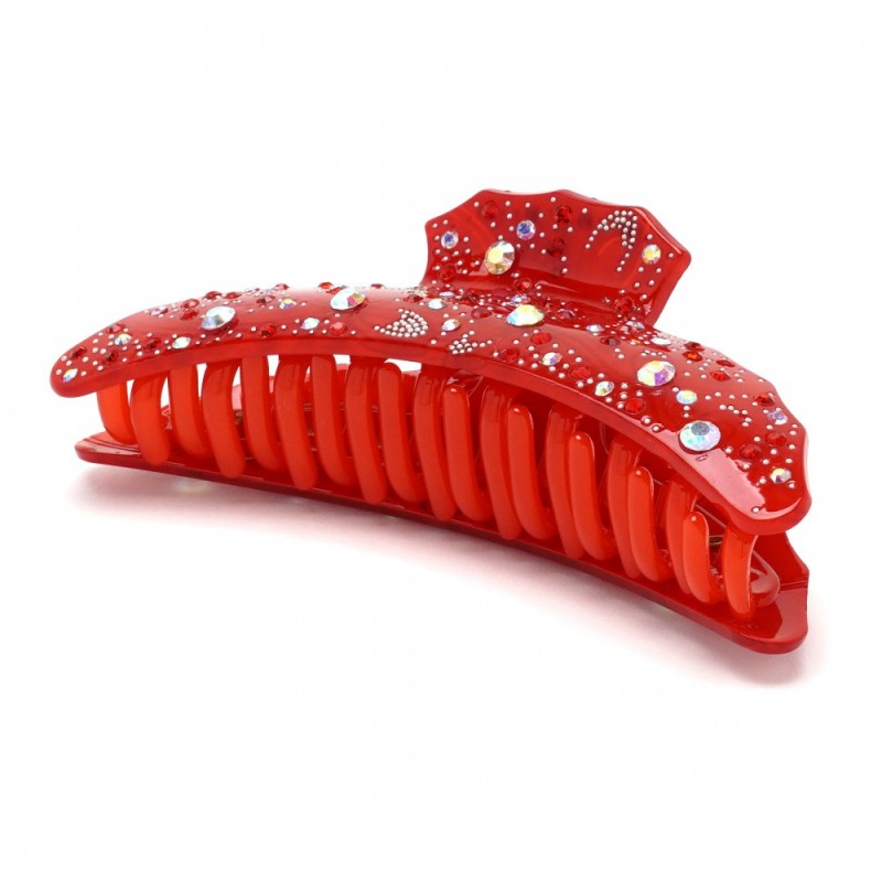 Заколка-краб для волос из французского пластика со стразами (8089) вариант 01