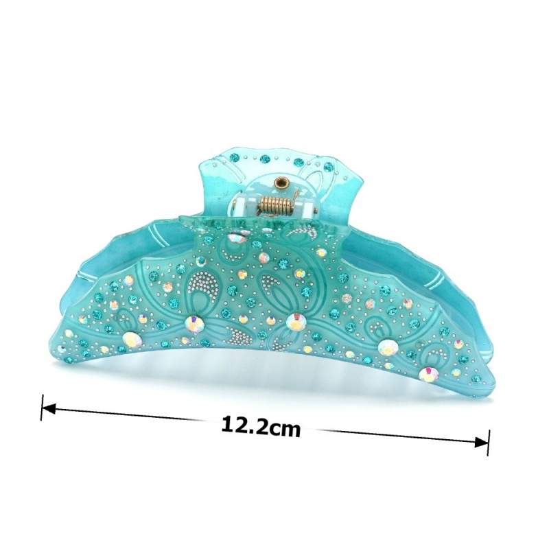 Заколка-краб для волос из французского пластика со стразами (8089) вариант 03