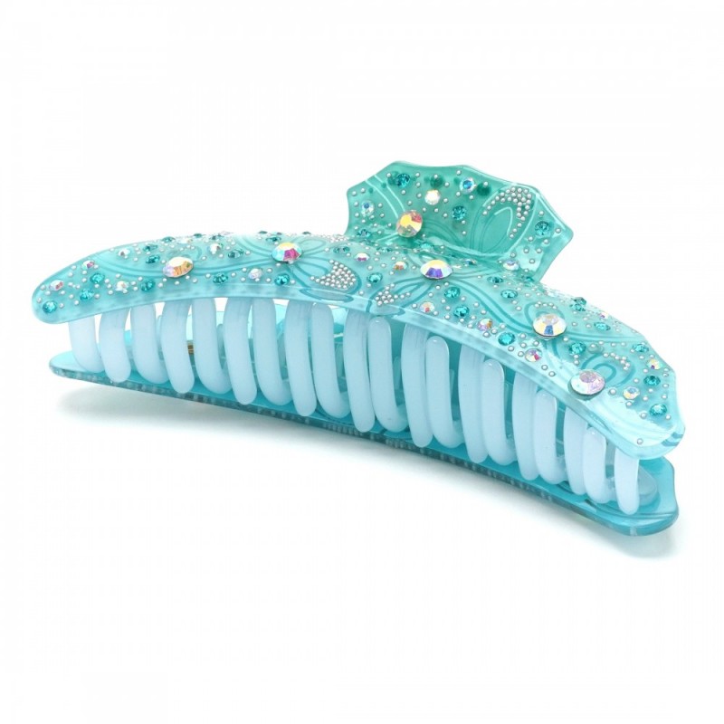 Заколка-краб для волос из французского пластика со стразами (8089) вариант 03