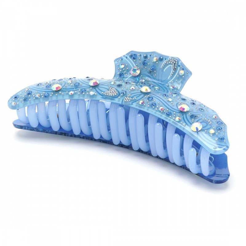 Заколка-краб для волос из французского пластика со стразами (8089) вариант 04